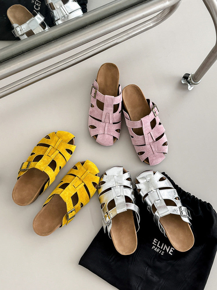 Karin Luna Full Layer Inside and Out~Basic Versatile Perforated Round Toe Birkenstock Slippers