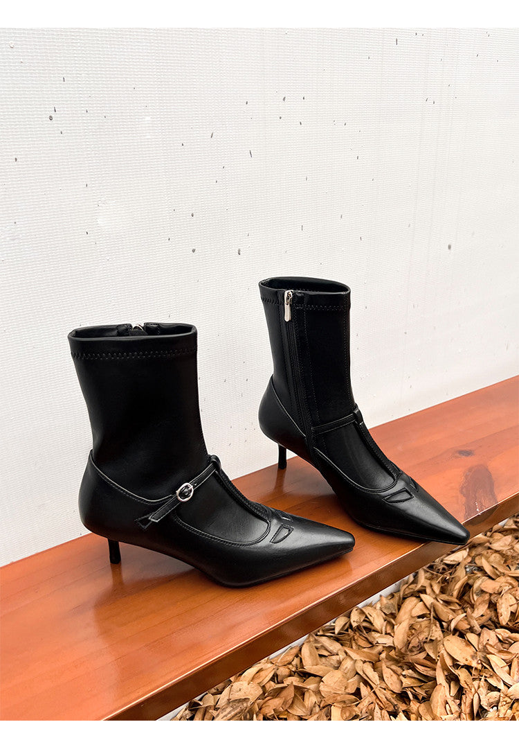 Karin Luna In Stock Spot Goods Elegant Stiletto Pointed Toe Side Zipper Short Boots