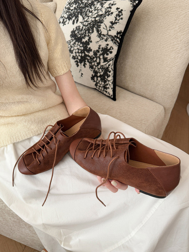 Karin Luna In Stock In Stock   Xiaohongshu Hot-Selling Lace-Up Round-Toe Deep Mouth Single Shoes