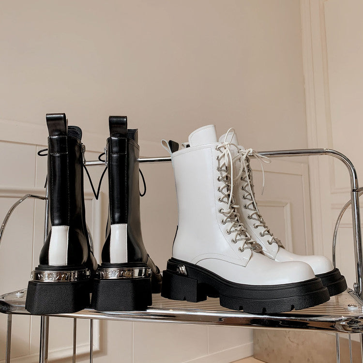Karin Luna In Stock Spot Goods Lace-up casual metal decorative thick-soled Martin boots