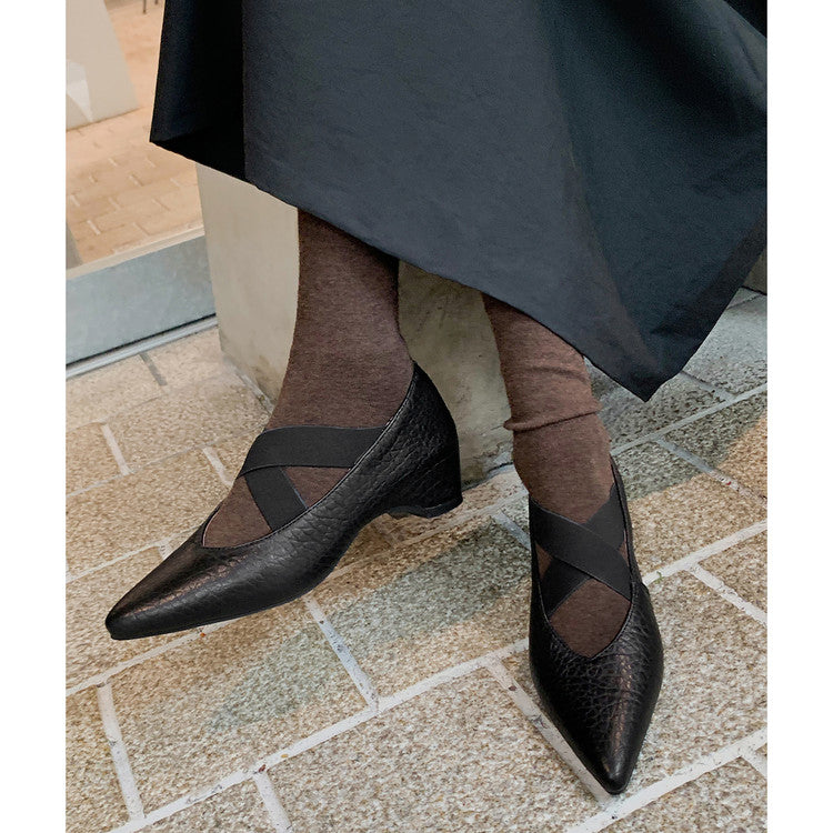 Karin Luna In Stock  Spot Goods  a Large Number of Spot Goods Pointed Toe Cross Strap Hidden Wedge Shoes