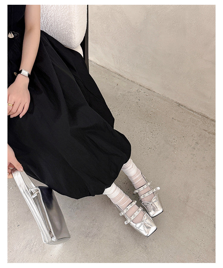Karin Luna In Stock In Stock  Square Toe Bowknot Pearl Strap Closed-Toe Sandals
