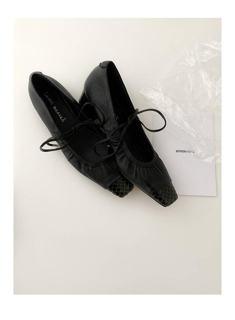 Karin Luna In Stock Spot Goods  Retro Sweet Bowknot Granny Wrinkled Single Shoes