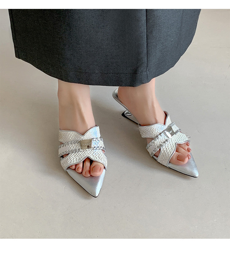 Karin Luna Fish Skin Series~Minimalist Pointed Toe Hot-Selling Unique Heel Slippers
