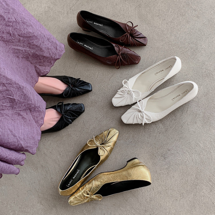 Karin Luna French Style Wrinkled Square Toe Height-Increasing Flats