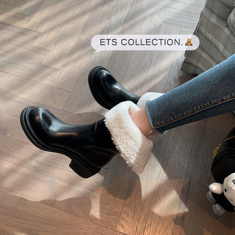 Karin Luna Classic Basic Style   Convertible Foldable Hidden Buckle Snow Fur Shoes Full cowhide Basic Flat Short Boots