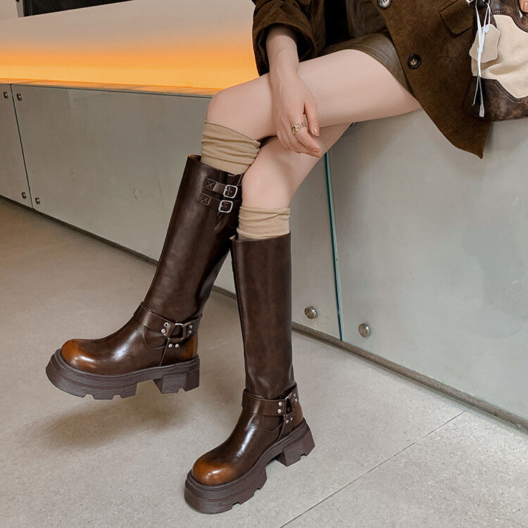 Karin Luna Full Cowhide  miumiu Popular Round Toe Thick Sole Beautiful and height-increasing