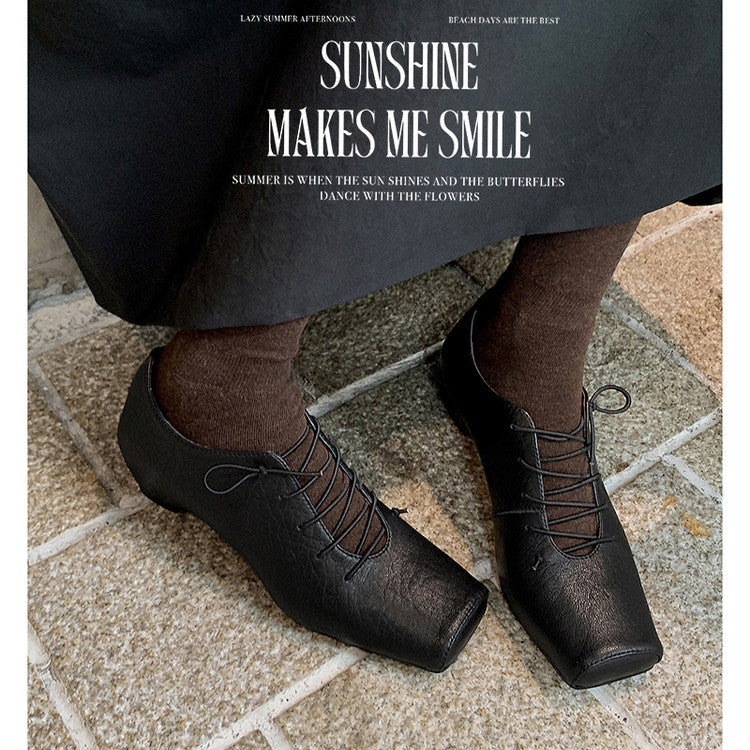 Karin Luna In Stock Spot Goods Elephant Pattern Series~Square-Toed Old Money Style Internal Height-Increasing Flats