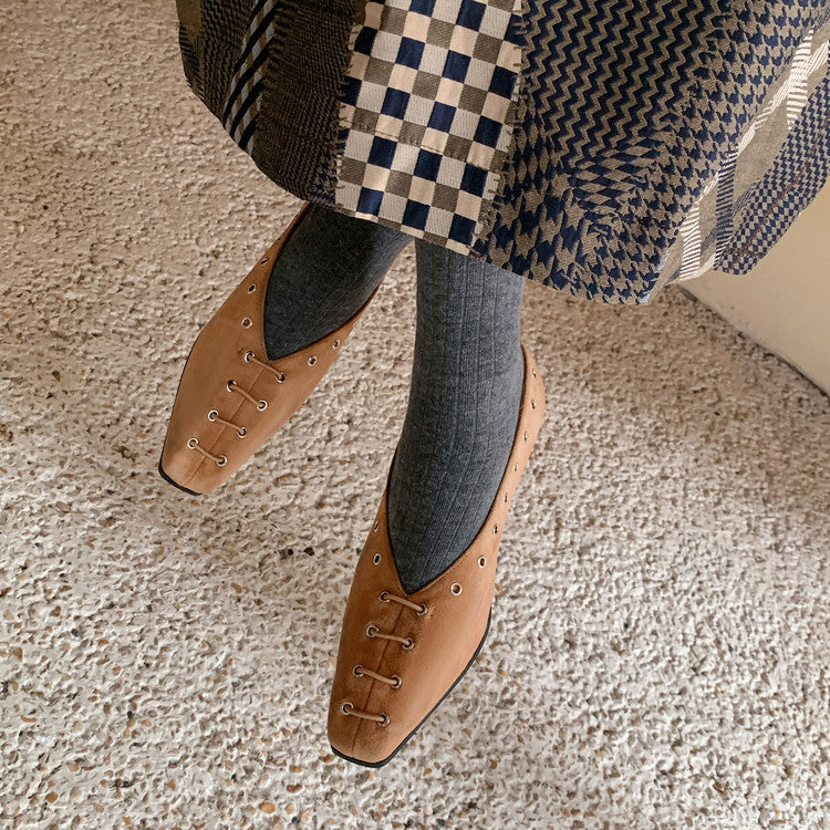 Karin Luna In Stock Spot Goods    Old Money Style Square Toe Suede Flats