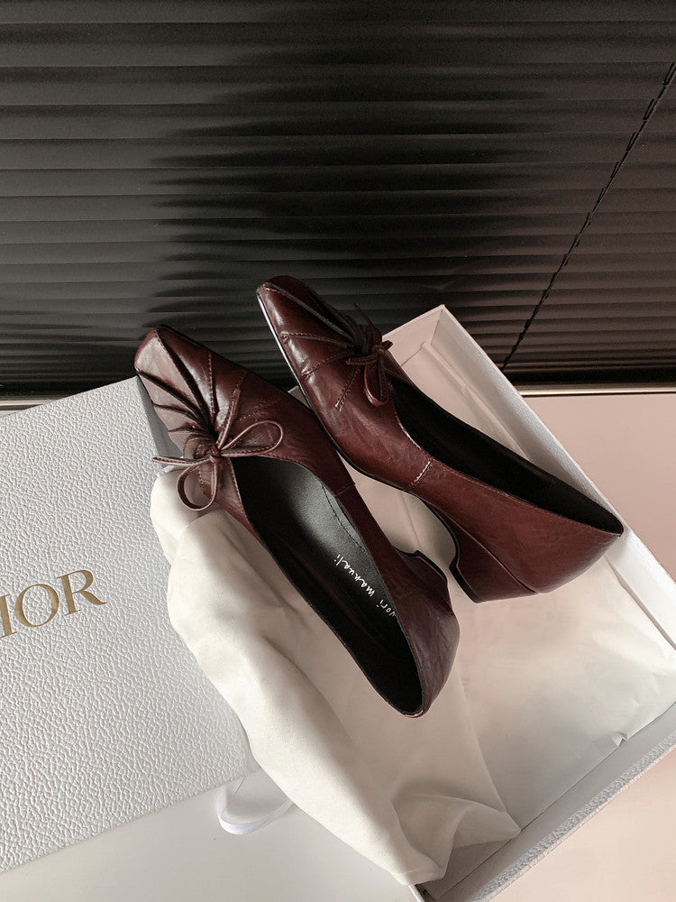 Karin Luna French Style Wrinkled Square Toe Height-Increasing Flats