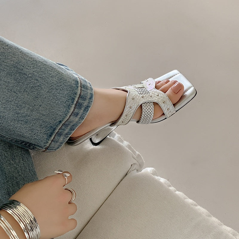 Karin Luna Fish Skin Series~ Hot-selling Square-Toe Slippers with Built-in Traffic