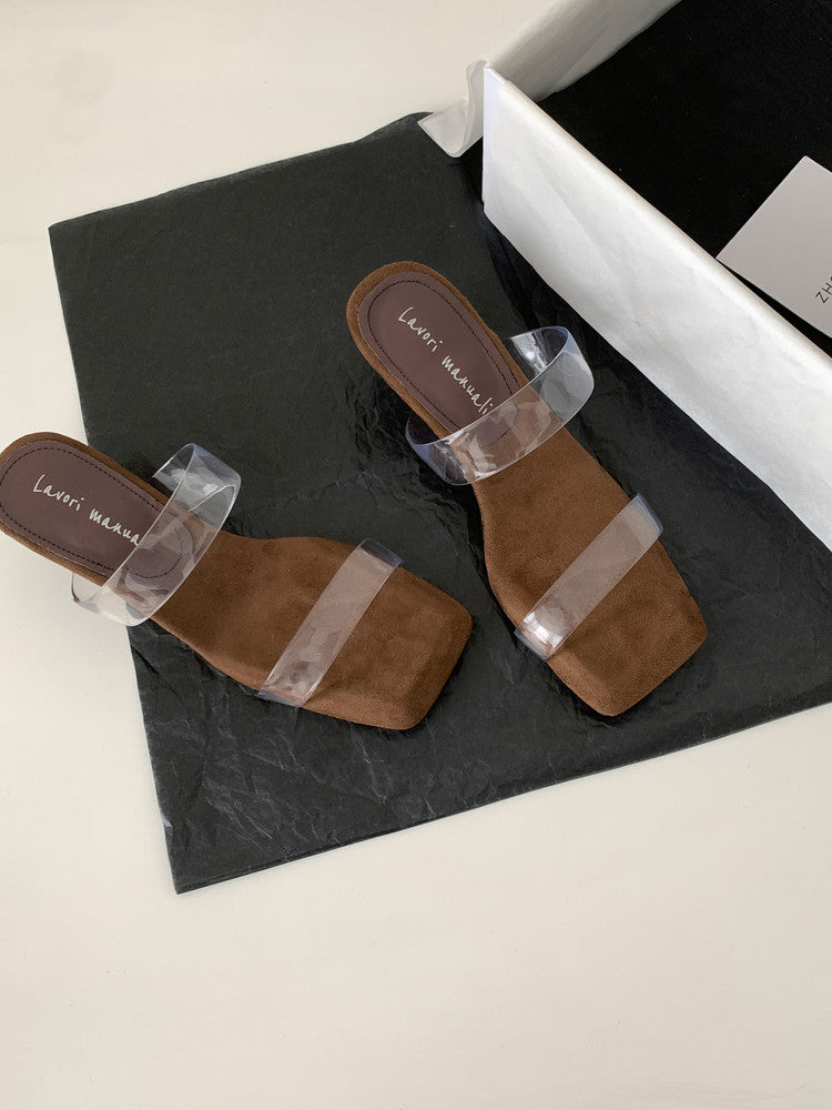 Karin Luna Hot-Selling Amber Element~Spot Goods Spot Goods Transparent tpu   Minimalist Square-Toed One-Strap Slippers