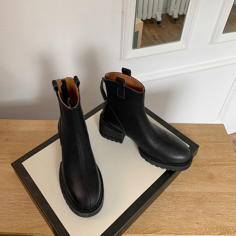 Karin Luna In Stock Versatile Round Toe Chunky Heel Ankle Boots