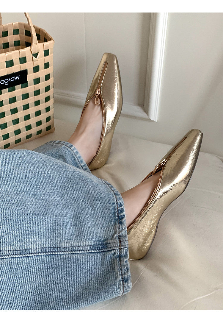 Karin Luna In Stock In Stock ~Basic Versatile Light Luxury Zipper Small Square Toe Flats