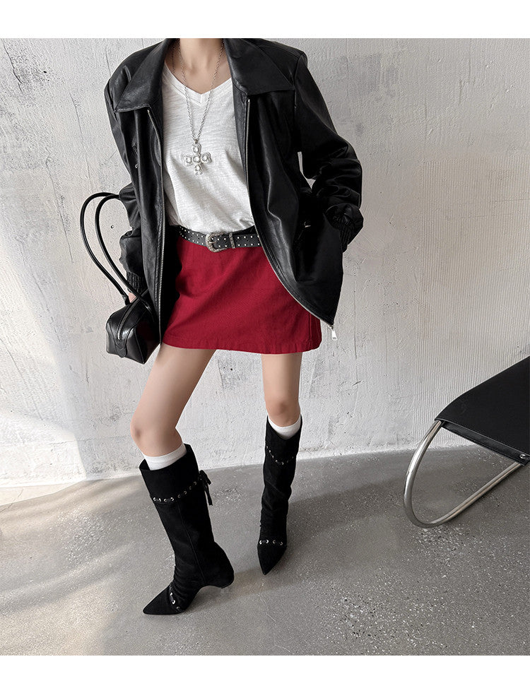 Karin Luna Elegant Style  Pointed Toe Pleated Hidden Wedge Western Boots