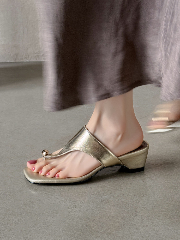 Karin Luna In Stock Spot Goods Clip-toe Square Toe Metal Buckle Minimalist Slippers