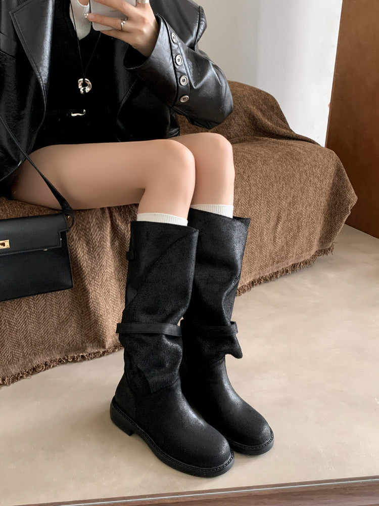 Karin Luna In Stock Spot Goods   Heavy-duty Edition Highly Consuming Material Round Toe Long Boots