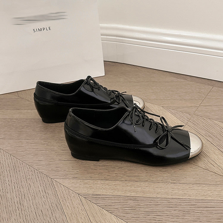 Karin Luna In Stock Spot Goods  Casual Lace-Up Metal Toe Bow Deep Mouth Single Shoes