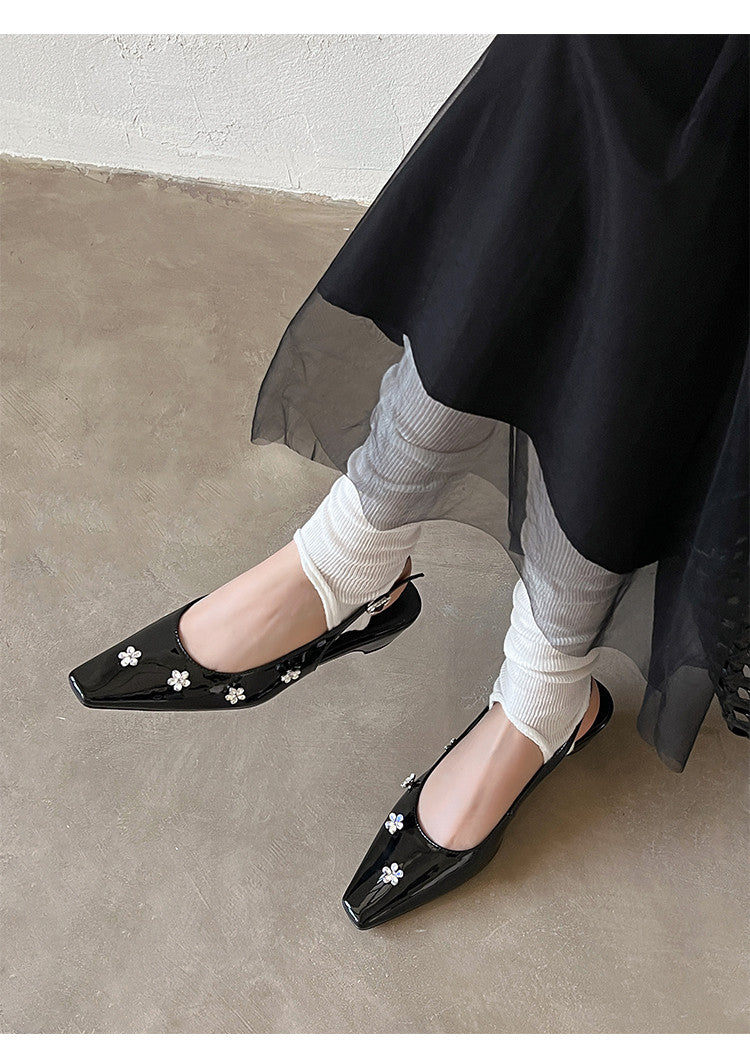 Karin Luna In Stock  Spot Goods  Rhinestone Small Square Toe Closed-Toe Sandals