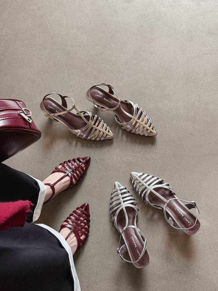 Karin Luna French Hollow Toe Metal Heel Elegant Sandals
