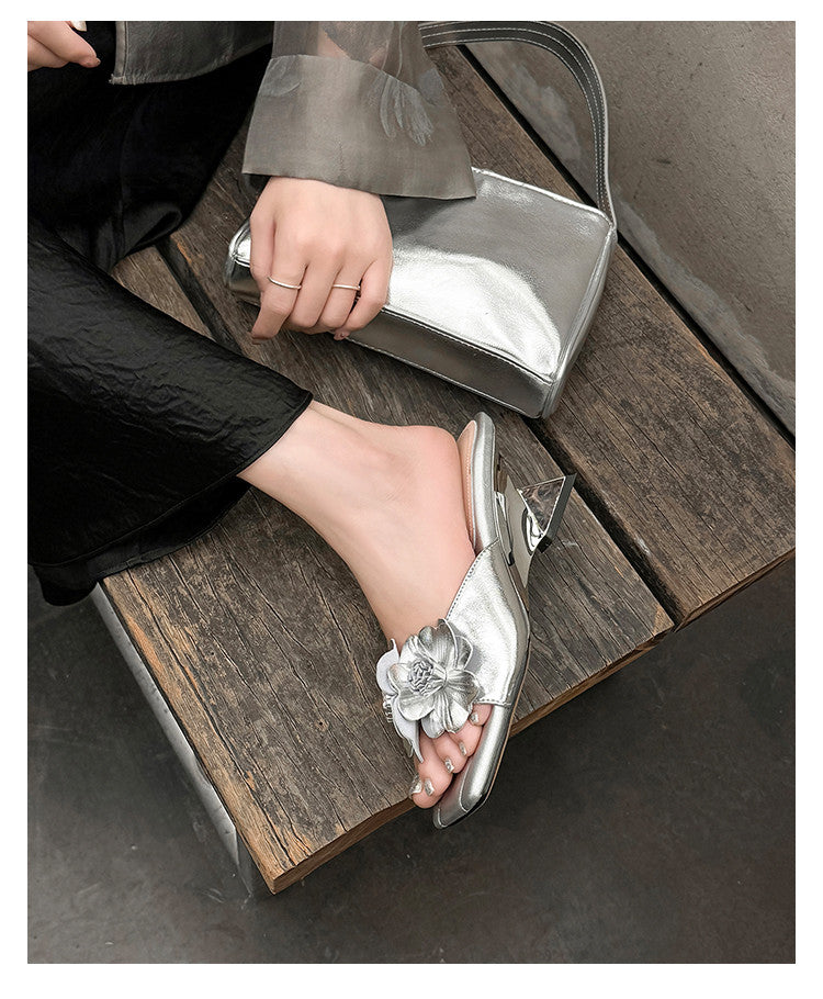 Karin Luna In Stock Spot Goods Camellia Classic style retro square toe shaped heel slippers