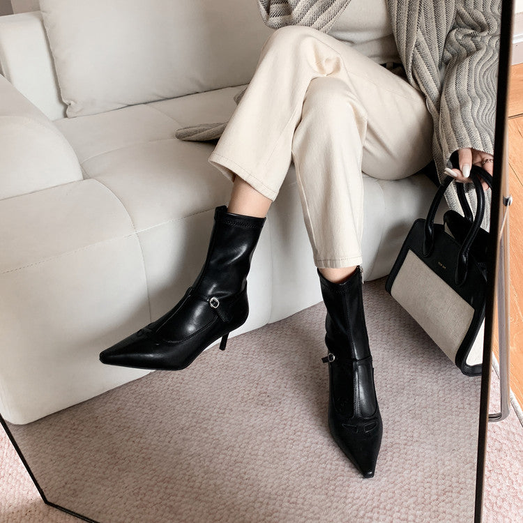 Karin Luna In Stock Spot Goods Elegant Stiletto Pointed Toe Side Zipper Short Boots