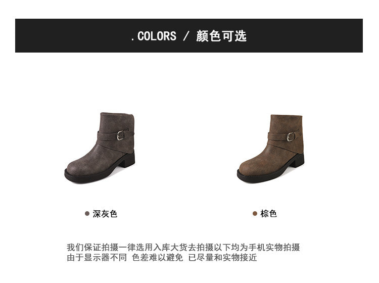 Karin Luna In Stock Spot Goods Versatile Basic Round Toe Belt Buckle Thick Sole Tube Boots