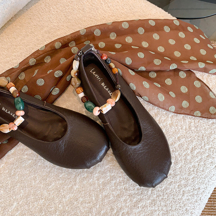 Karin Luna Full Layer Inside and Out~Elephant Pattern Round Toe Hidden Wedge Granny Shoes