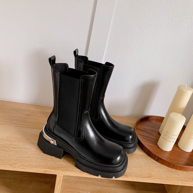 Karin Luna da Brand Series~Rear Metal Decoration Thick Sole Stretch Boots