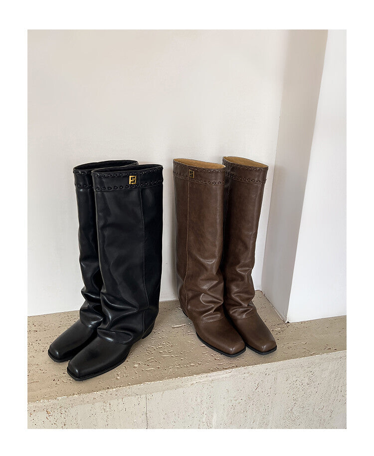 Karin Luna cool girl Stylish and Sweet Square-Toe Booties