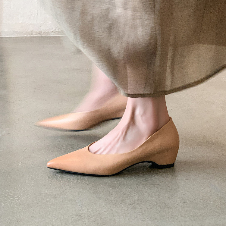 Karin Luna Full Layer Inside and Out~Basic Versatile Retro French Pointed Toe Irregular Heel Single Shoes