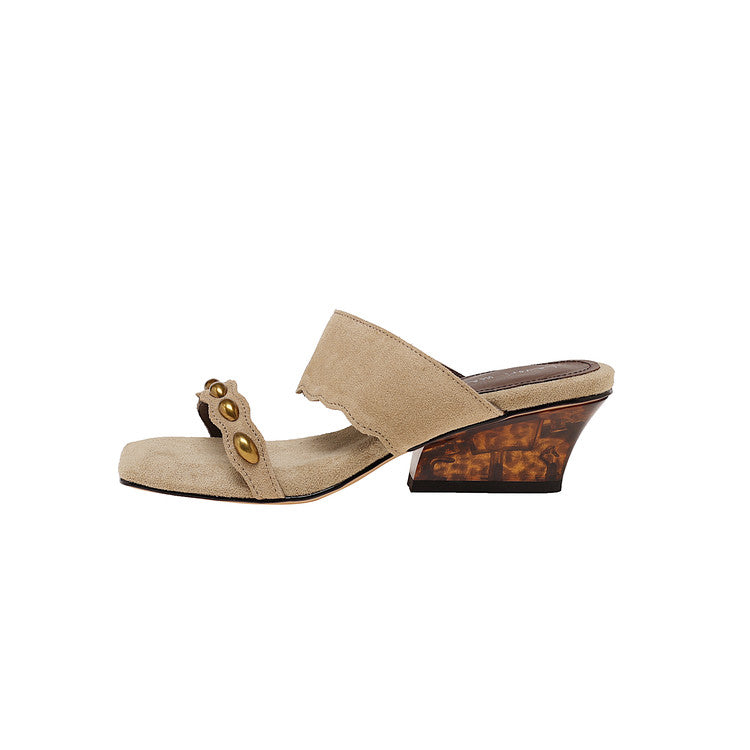 Karin Luna Hot-Selling Element Amber Heel~Spot Goods Spot Goods  Vacation Style One-Strap Amber Irregular Heel Slippers
