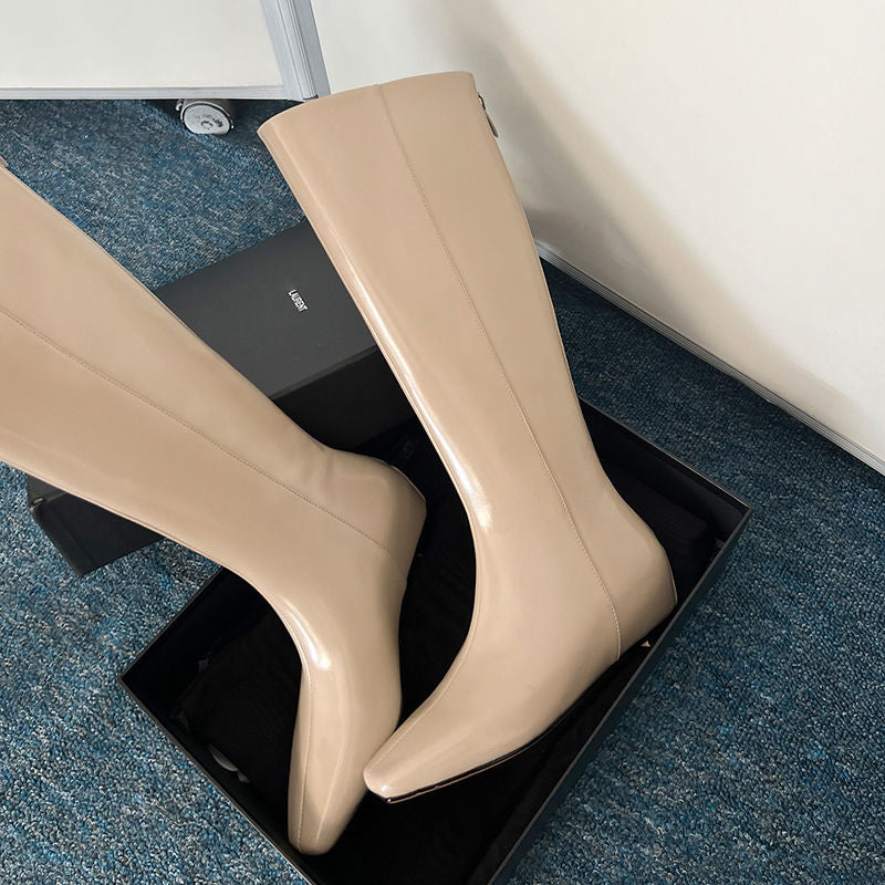 Karin Luna Minimalist Style Square-Toe Hidden Heel Long Boots