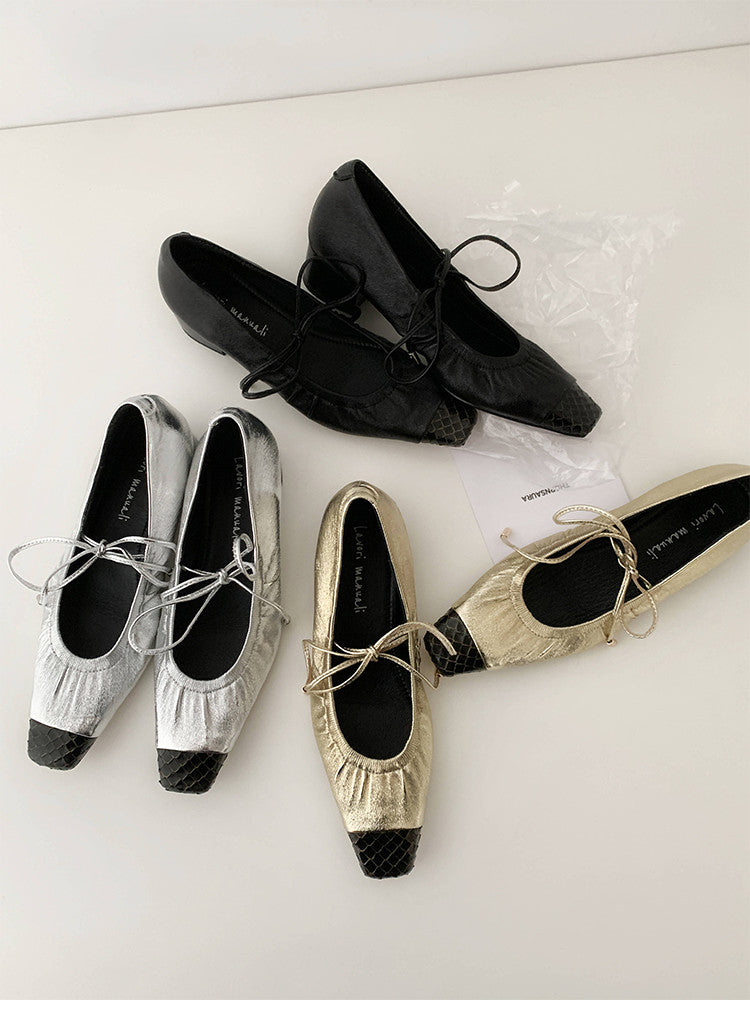Karin Luna In Stock Spot Goods  Retro Sweet Bowknot Granny Wrinkled Single Shoes