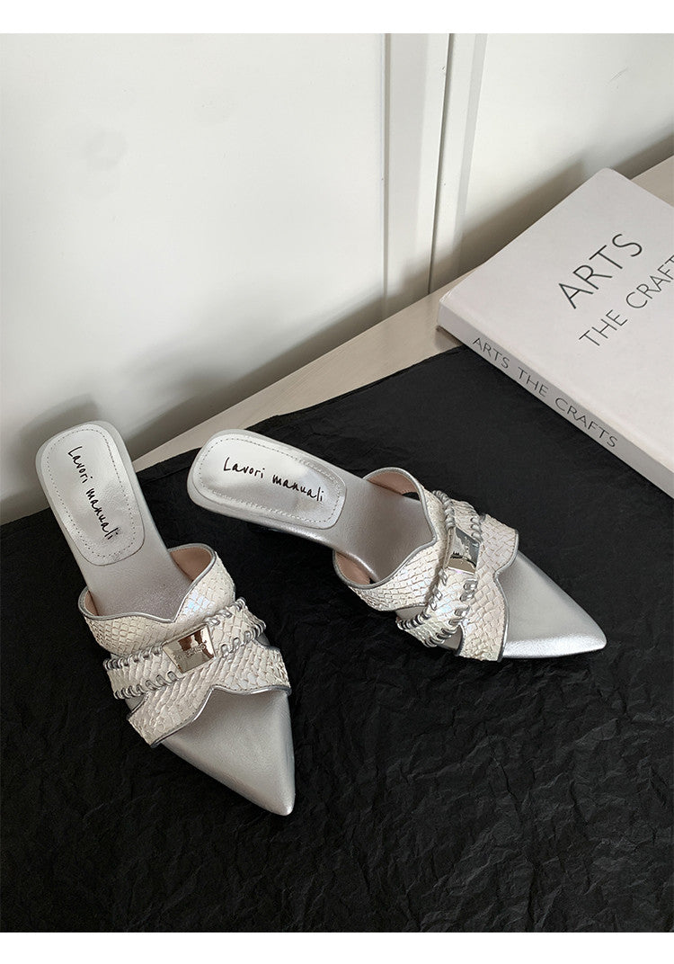 Karin Luna Fish Skin Series~Minimalist Pointed Toe Hot-Selling Unique Heel Slippers