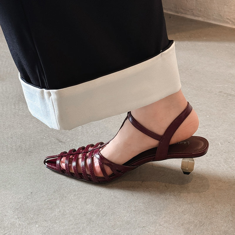 Karin Luna French Hollow Toe Metal Heel Elegant Sandals