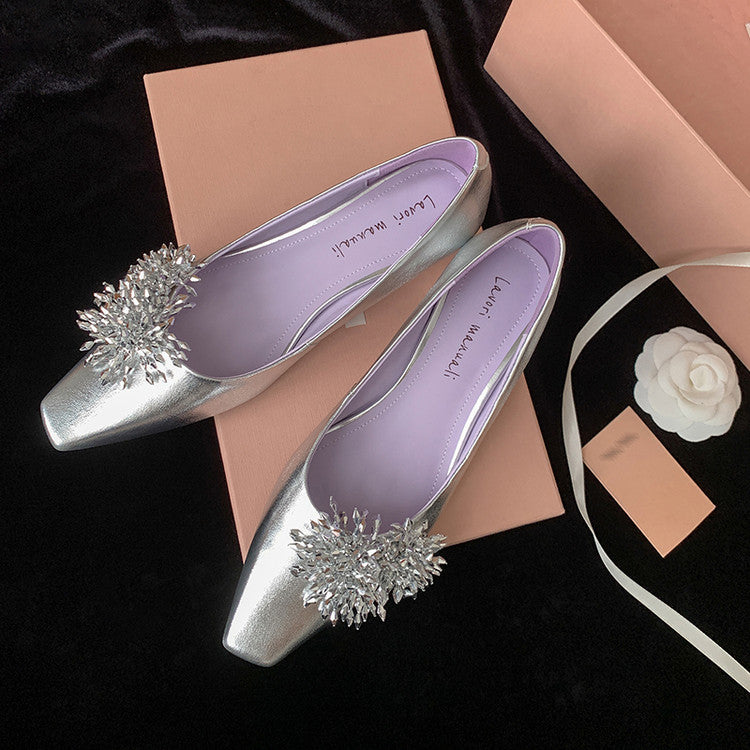 Karin Luna In Stock Spot Goods Exquisite Fireworks Buckle Small Square Toe Chunky Heel Commuter Shoes