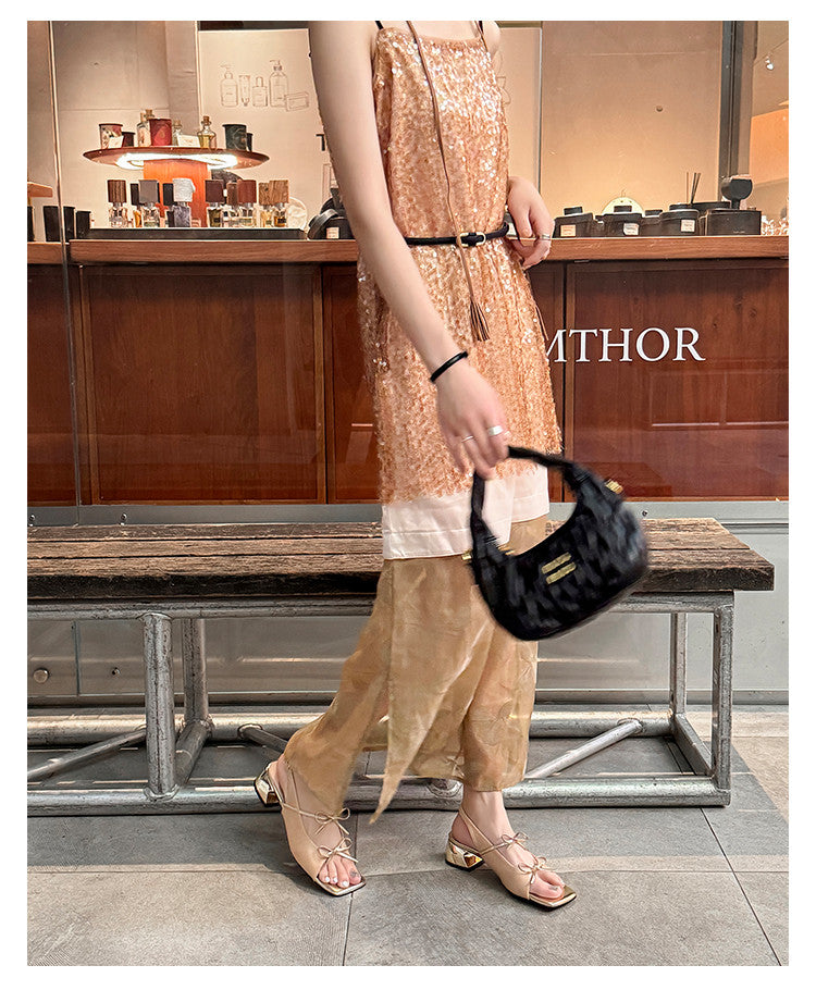 Karin Luna In Stock Spot Goods Square Toe Double Bow Thick Heel Sandals