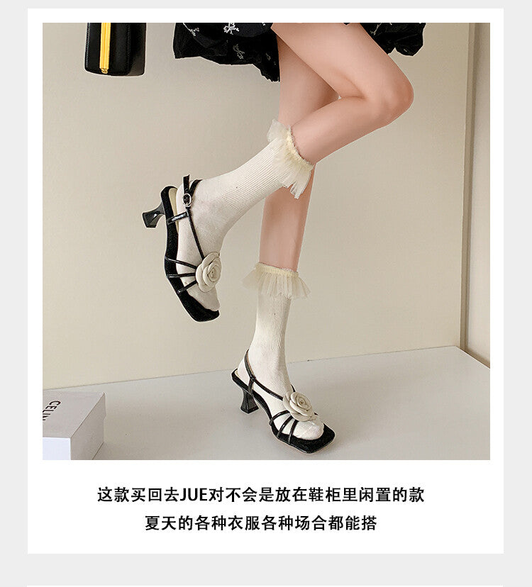 Karin Luna Exquisite Camellia ~French Retro Open-Toe Sandals