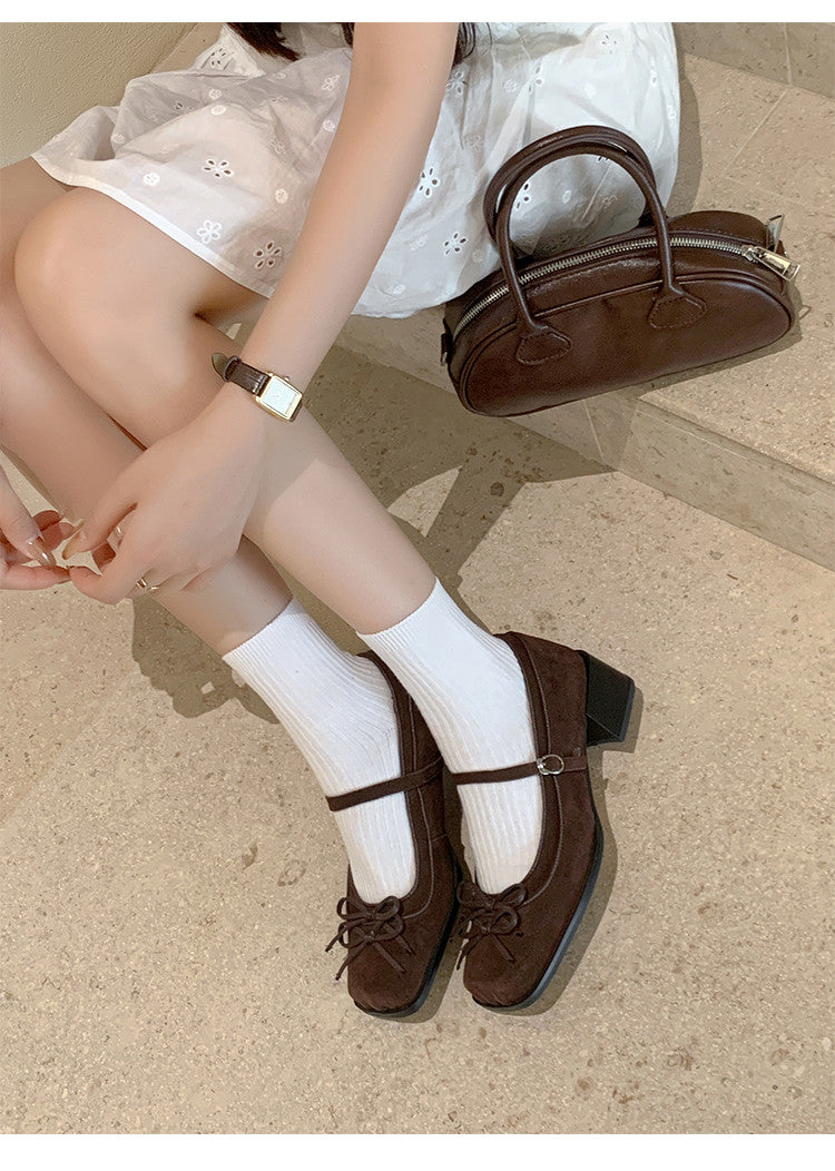 Karin Luna In Stock Spot Goods   One-strap Bowknot Square Toe Chunky Heel Mary Jane Shoes
