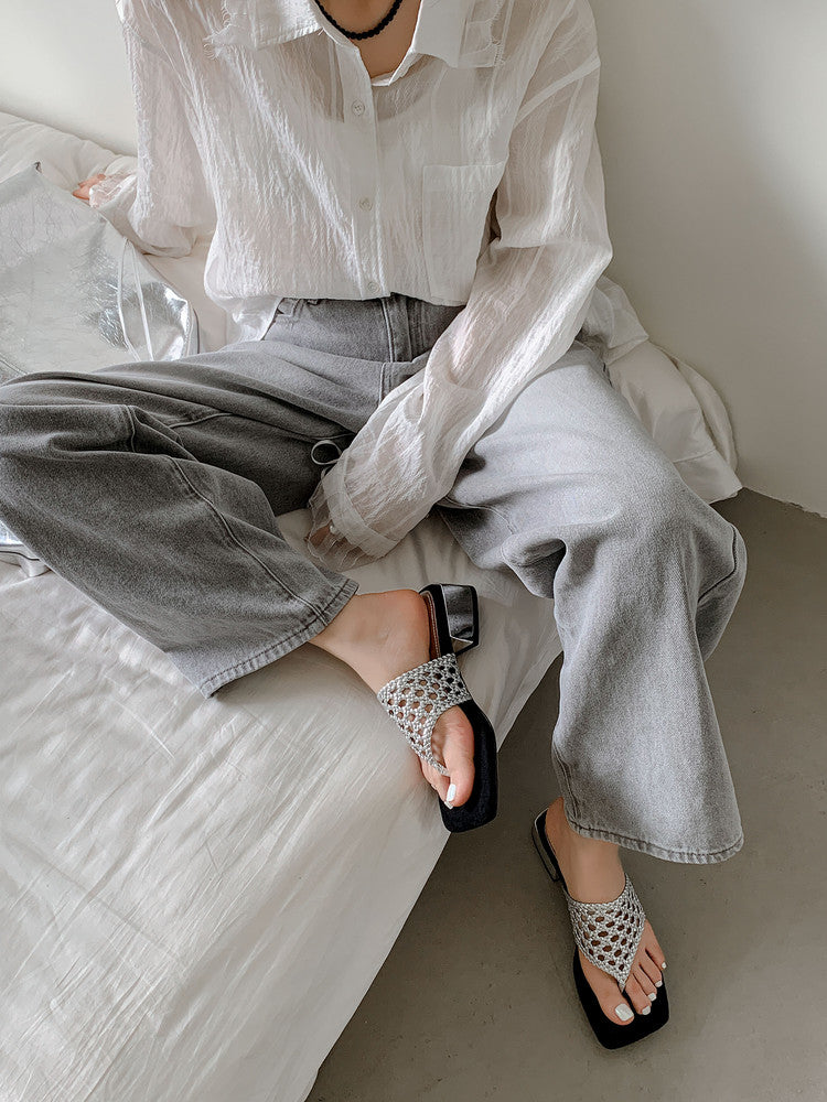 Karin Luna Hot-Selling Braided Style  In stock Toe-strap Woven Sofa Insole Slippers