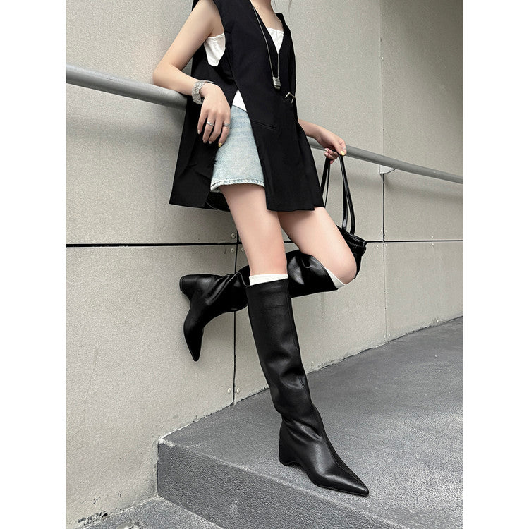 Karin Luna Hot-Selling Internal Height Increase Pointed Toe Straight-Leg Hot-Selling Long Boots