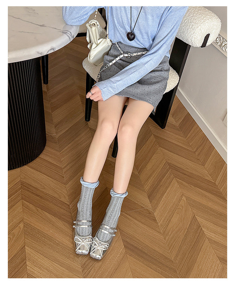 Karin Luna In Stock In Stock   Summer New Sweet Bowknot Color Block Square Toe Height-Increasing Slippers