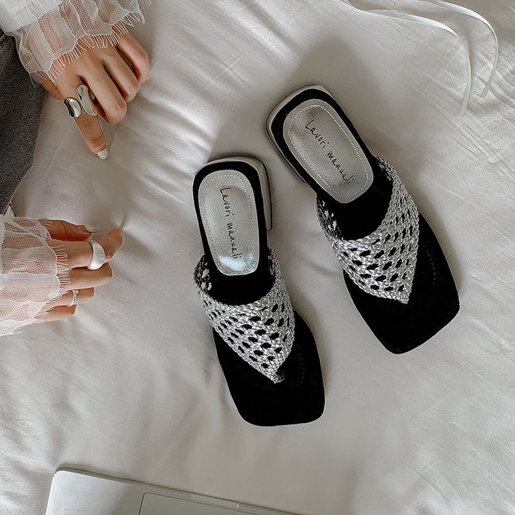 Karin Luna Hot-Selling Braided Style  In stock Toe-strap Woven Sofa Insole Slippers