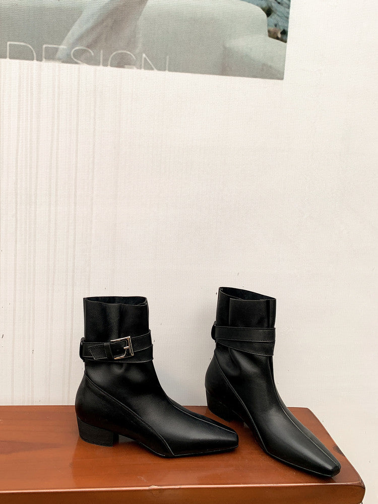 Karin Luna In Stock In Stock Hot-Selling Basic Old Money Style Retro Belt Buckle Short Boots