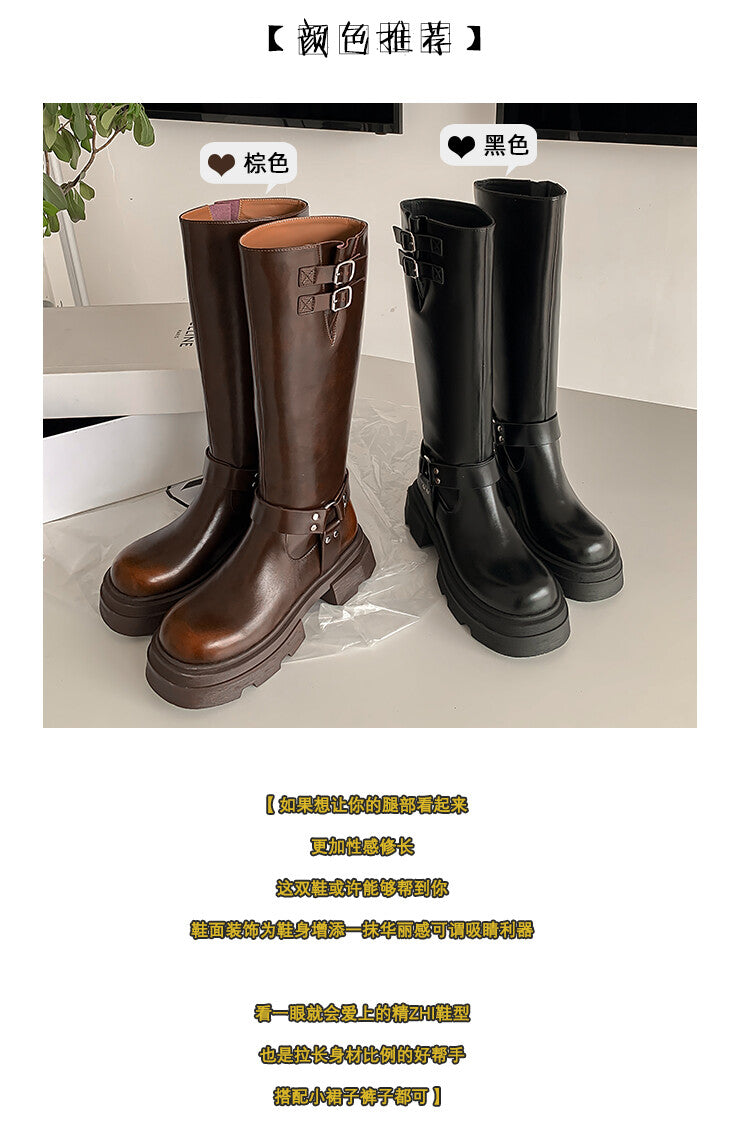 Karin Luna Full Cowhide  miumiu Popular Round Toe Thick Sole Beautiful and height-increasing