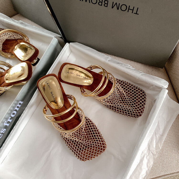 Karin Luna Highlights Fairness~In stock  Closed-Toe Diamond Mesh Unisex Convertible Sandals