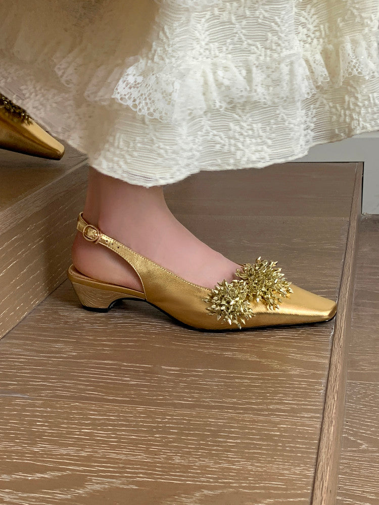 Karin Luna Brilliant Fireworks~Elegant Square-Toed Closed-Toe Chunky Heel Sandals