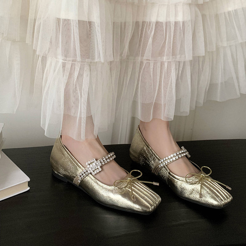 Karin Luna In Stock Spot Goods  Vintage Sweet Rhinestone One-Strap Granny Flats