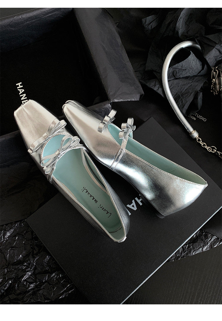 Karin Luna In Stock Spot Goods  Hot-Selling Element Bowknot Square-Toe Color-Block Height-Increasing Flats